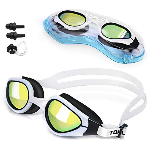 TOPLUS Swimming Goggles, No Leaking Anti Fog UV Protection Triathlon Swim Goggles with Soft Silicone Nose Bridge for Men/Women/Youth/Junior/Kids, Coming with Nose Clip Earplugs and Protection Case