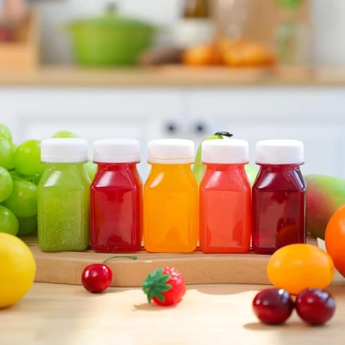 Norcalway 10pcs 2oz Plastic Shot Bottles with Caps - Ginger Shot - Freezer Safe, Leak Proof, BPA Free, Food Grade Small Plastic Travel Bottles with Caps