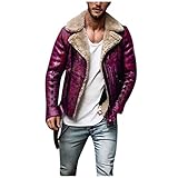 JSPOYOU Mens Sherpa Fleece Lined Leather Jacket Winter Warm Fuzzy Short Motorcycle Jackets Vintage...