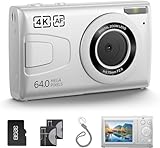 4K Digital Camera with 32GB Card 64MP Point and Shoot Video Cameras 18X Zoom 2 Batteries Portable Small Vlog Camera for Kid Student Children Teen Girl Boy White