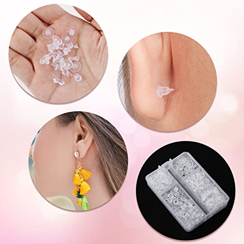 550Pcs Silicone Earring Backs For Studs, 6 Styles Clear Hypoallergenic Earrings Safety Back Soft Rubber Earring Stopper Backs Plastic Flat Ear Backings Replacement For Droopy Ears, Hook Earrings #TOP4