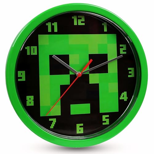 HOVUK Minecraft Wall Clock for Kids 25cm - Childrens Watch Battery Operated Learning Time Mounted Analog Clock Colorful Clock Easy Reading for Kids Bedroom Boys Gift 3+Years