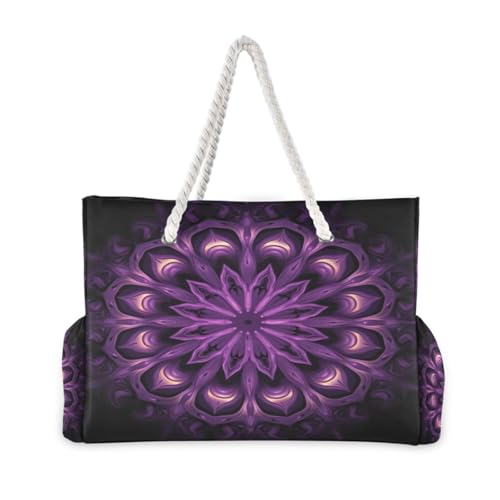 Purple Mandala 2 Beach Bag & Travel Tote Bag Large Sandproof with Zipper Closure, Wet Pouch for Swim Gym Travel, Lightweight Foldable Outdoor Bag2