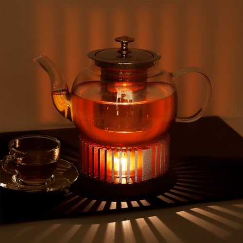 JUKFITA Teapot Warmer, Aluminum Alloy & Wood Tea Warmer, for Heating Tea, Coffee, Milk, Food Indoors and Outdoors