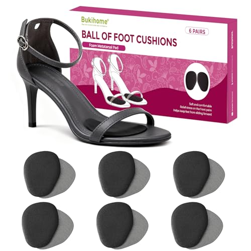 Image of Ball of Foot Cushion Pads for Women - Bukihome 6-Pair Metatarsal Pads Prevent and Alleviate Ball-of-Foot Pain, Non-Slip Prevent Sliding Forward Forefoot Cushions for High Heels, Sandals (Black)