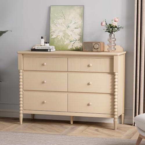 Image of JOINICE Oak Nursery Dresser for Kids Bedroom, 6 Drawers for Storage