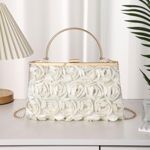 Luxurious Handbag Rose Decoration Evening Bag Stylish Shoulder Purse with Chain Strap For Bride And Bridesmaids4