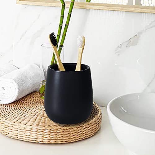 2 Pcs Matte Black Toothbrush Holders, Ceramic Tooth Brushing Organizer Stand For Toothpaste, Makeup Brush, Cutlery, Bathroom Decor, Countertop Dresser Storage #TOP2