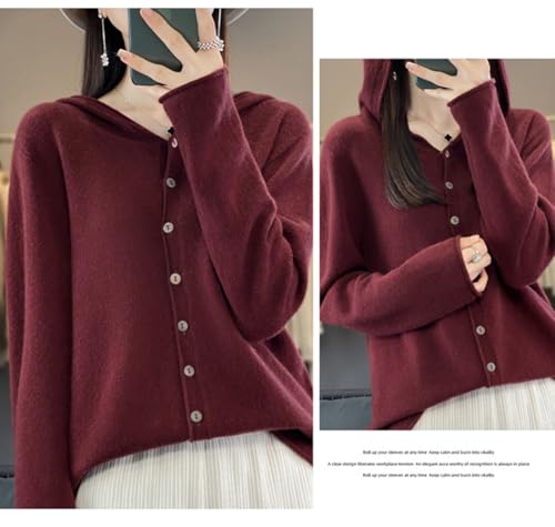 Image of Cashmere Sweaters for Women Button Down V Neck Hooded Cardigan Casual Loose Long Sleeve Soft Knit Pullover Tops