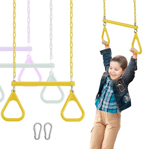 Duty Ring Trapeze Bar for Backyard-16.5" Trapeze Swing Bar- Swingset Accessories Outdoor with 47" Coated Chains 2 Snap Hooks (AB010004-1)