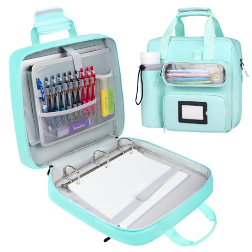 Sambois 3 Inch D-Ring Zipper Binder Bag, 700 Sheet Capacity Multi-Pockets Organizer, 13 Inch Laptop Carrying Case with Bottle Holder& Shoulder Strap for School Office (Blue) by Sambois - Used condition - US$18.49