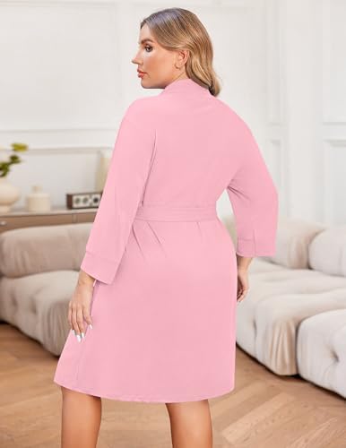 Image of Ekouaer Women Plus Size Robe Knee Length Lightweight Bathrobe Short Kimono Robes with Pockets Maternity Robe