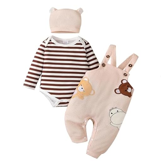 LUVCES Conjunto de 3 Piezas para Bebés Niño de Otoño Mono de Dibujos Animados + Babero con Pantalones a Bretelles de Oso y Cachorro Ropa de Primavera Traje 3Pcs oso pardo rayado 6-12 Meses | Ya disponible en tu tienda friki favorita! En mundofriki.es! LUVCES Conjunto de 3 Piezas para Bebés Niño de Otoño Mono de Dibujos Animados + Babero con Pantalones a Bretelles de Oso y Cachorro Ropa de Primavera Traje 3Pcs oso pardo rayado 6-12 Meses | Ya disponible en tu tienda friki favorita! En mundofriki.es!