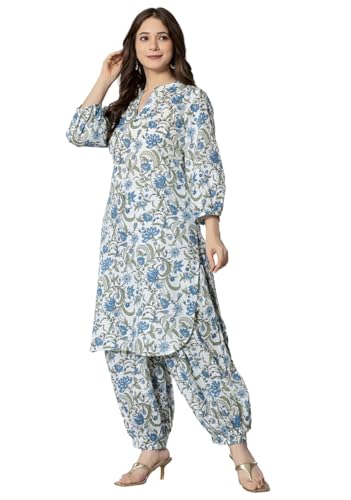 Image of rytras Women Pure Cotton Printed Straight Kurta Set with Palazzo Pants - Ethnic Wear