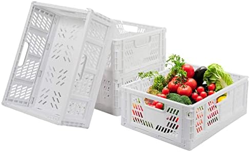 4 PC Baskets Plastic for Shelf Home Kitchen Storage Bin Organizer, Stackable Container Crate for Bedroom Bathroom Office Clothes Toy Beauty(White, 13.3x10.2x5.1)