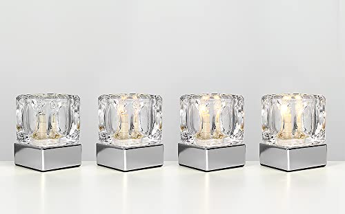 Pair of - Modern Glass Ice Cube Touch Table Lamps with Chrome Bases