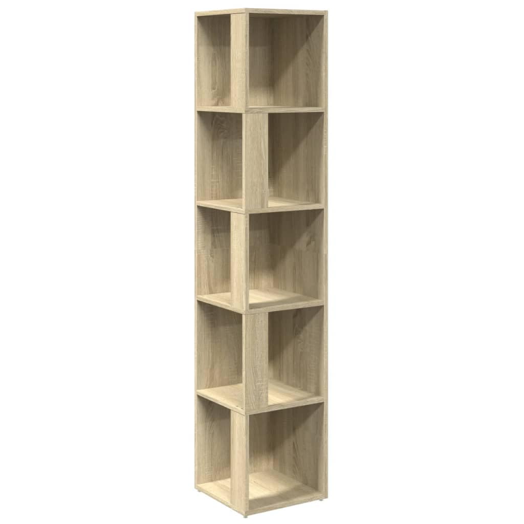 Armario esquinero de roble Sonoma 33x33x164,5 cm, estante esquinero Salón con 5 compartimientos, almacenamiento ángulo madera ingeniería para libros, CD, revistas, decoración