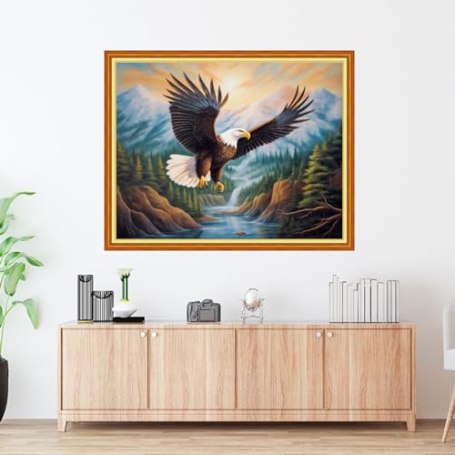 Image of Foxdiviy Stamped Cross Stitch Kits Full Range of Embroidery Needlework Starter Kits for Beginners Adults 11CT Embroidery Patterns Art Crafts DIY Needlepoint Kits-Eagle Scenery 16x20 inch