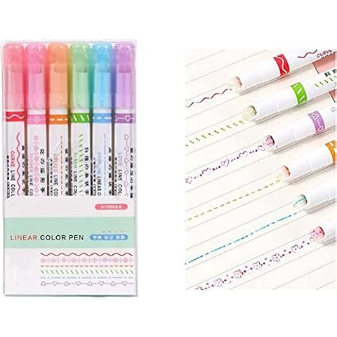 Yestrong 6PCS Curves Highlighter Pen Set, Tip Pens With 6 Different Curves Shapes Fine Tips, Colored Curves Pens, Highlighter Markers Assorted Colors, Heart/Flower/Curves/Dotted Line/Slash/Dot Cover
