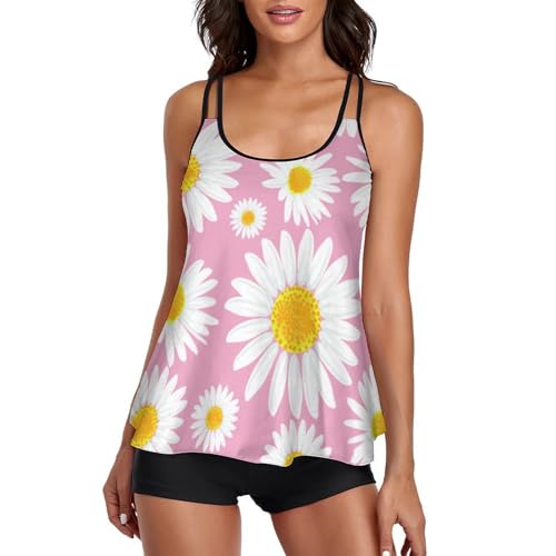 Maillot de bain tankini marguerites blanches avec short de garçon pour femme