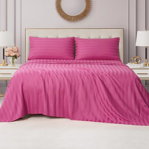 Juicy Couture Royal Dreams King Sateen 4 Piece Sheet Set - 100% Cotton Luxury Bed Sheets, Hot Pink