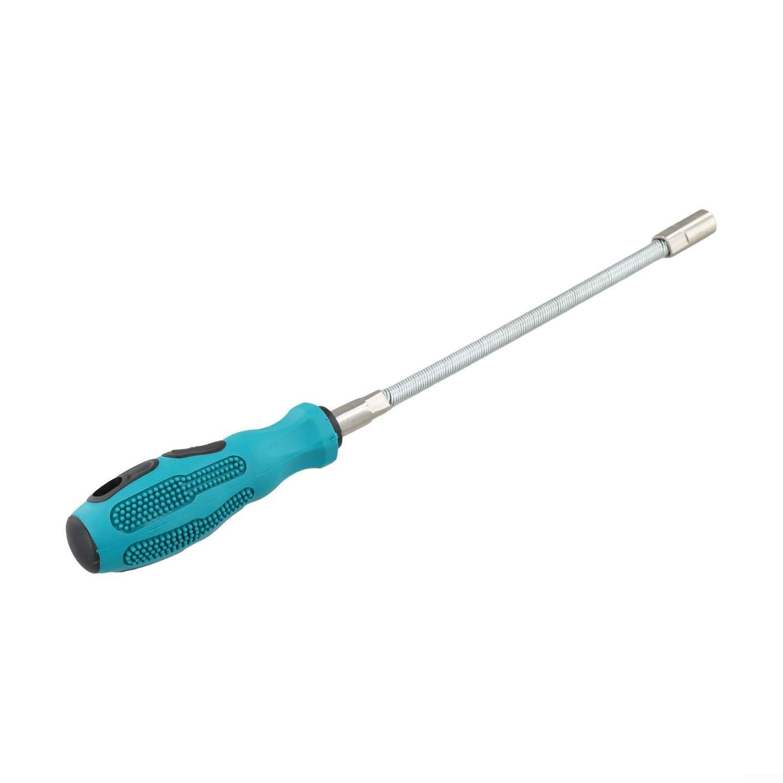 Flexible Socket Screwdriver with 7mm Hex Head, Non-Slip Soft Grip Handle and Bendable Shaft for Access to Hard-to-Reach Screws, Steel Hand Tool for Home, Workshop and Automotive Repairs