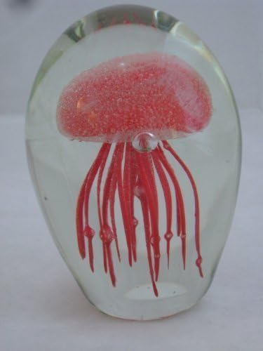 Glass Jellyfish Paperweight Color Red 4.5" (Glow in Dark) - Jelly Fish Paper Weight