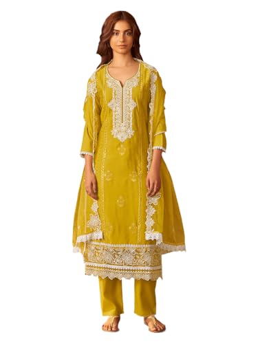 Image of INDO ERA Women's Silk Blend Ethnic Motifs Embroidered Straight Kurta & Pant with Dupatta Set (RRSTR10158)