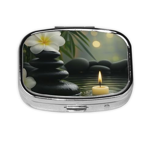 Serene Corner of Bamboo Forest Pill Box with Mirror 2 Compartments Square Pill Organizer for Pocket