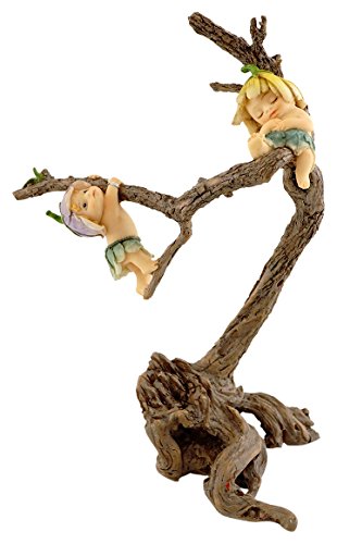 Top Collection Miniature Fairy Garden and Terrarium Sprites Playing on Tree Branch Figurine