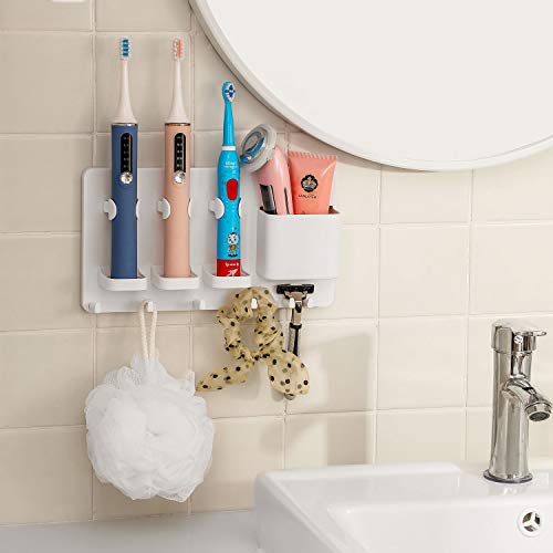 simpletome Zahnbürstenhalter Wandmontage elektrische Zahnbürste Einstellbarer Zahnpasta-Organizer Badezimmer-Halterung Aufbewahrungs-Set (Weiß) 2
