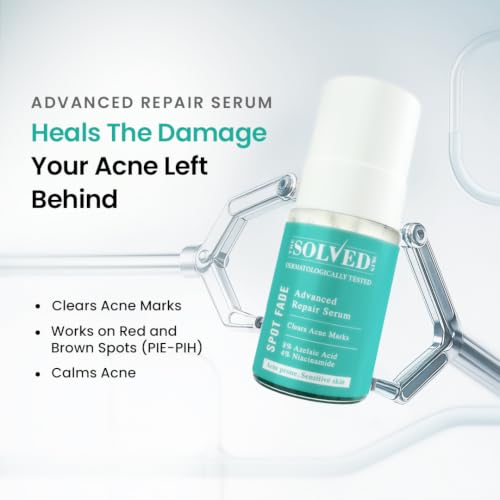 Image of The Solved Skin Spot Fade Advanced Repair Serum with 8% Solubilized Azelaic Acid & 4% Niacinamide for Post-Acne Marks, Redness, Pigmentation & Even Tone | Gentle, Lightweight Face Serum for Sensitive, Oily & Acne-Prone Skin - 30ml