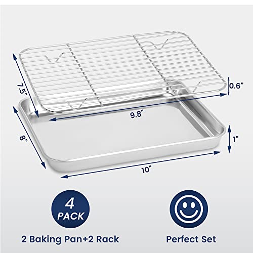 Bieama Baking Sheet With Rack Set (2 Pans + 2 Racks), 10 X 8 X 1" Stainless Steel Cookie Sheet With Cooling Rack, Toaster Oven Tray And Rack Set #TOP1