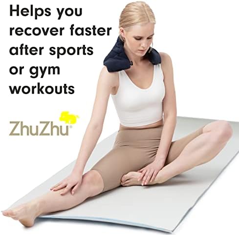Zhu-Zhu Soothing Neck & Joint Wrap - Microwavable Unscented Wheat Bag Navy Fleece - Microwave Heat Pad Hot Pack - Heat Therapy Pain Relief