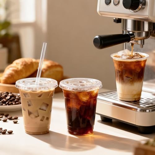 100 Pack 16 oz Plastic Cups with Lids and Straws, Clear Disposable Plastic Cups, Heavy Duty Iced Coffee Cups with Leak-Resistant Lids, Cold Drink Cups for Smoothies, Juice, Soda & Party To Go — view 6