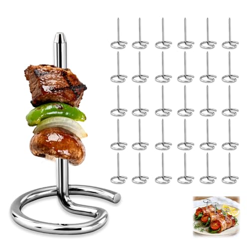 30 Pcs Reusable Stainless Steel Mini Skewers,Round BBQ Skewers 1.75 Inch, Air Fryer Skewer,Upgrade Your BBQ Game with These Metal Pins for Grilling Steak Bites, Bacon, and Fruit on Party Platters