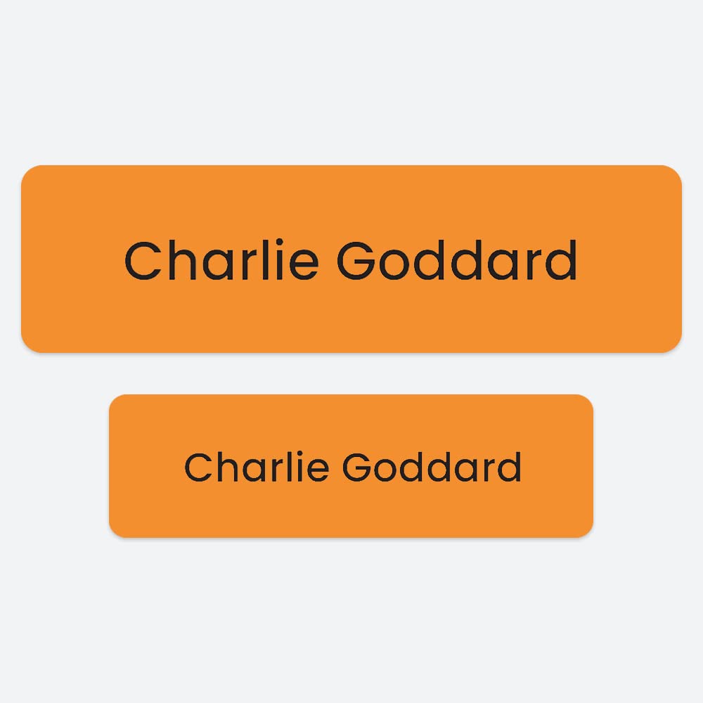 50 x No Iron Personalised Stick On Waterproof Washable Name Labels Great for Clothes, School Uniform, Equipment, Shoes. School, Nursery, Day Care, Hospital - Orange