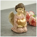 DurableDelights Holding Heart Kneeling Angel Statue – 3.74'' Small Resin Girl Angel Statue, Guardian Spiritual Decorative Angel Ornament, Hand-Painted Collectible Figurine for Home