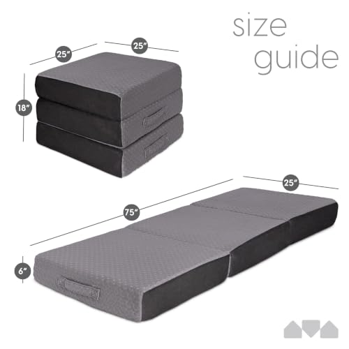 Milliard Trifold Mattress, Single Size, 6 inch, Portable Foldable Mattress with Memory Foam & Washable Cover, Tri-Folding Floor Bed, Camping, Fold Up Guest Bed, RV Travel, Sleepovers, 75" x 25" - Image 3