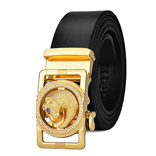 Ceinture à cliquet en cuir véritable pour homme avec boucle léopard strass luxe