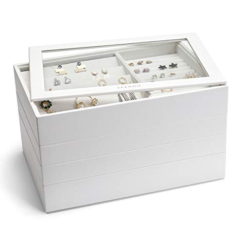 Vlando Miller Jewelry Trays Stackable Showcase Display Drawer Organizer Storage Toughened Glass Lid Multi-Purpose Multiple Combinations Large Capacity