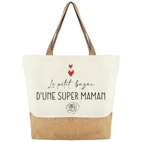 Tarklanda Sac Maman Jute Tote Bag Femme Cabas de Plage pour Mère, Cadeau pour Maman, Anniversaire,...