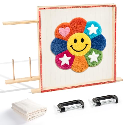 BESGEER Rug Tufting Frame with Tufting Cloth 29.5 x 29.5 Wooden Frame Rug Making Supplies for Tufting Gun Table Stand Frame Carpet Making