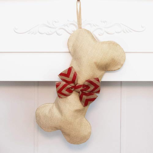 Beyond Your Thoughts New Linen Dog Bone Christmas Stockings For Pet Jute Natural Burlap Holidays-16 Inches X 8 Inches 1# Red Bowknot (1 Pack) #TOP4