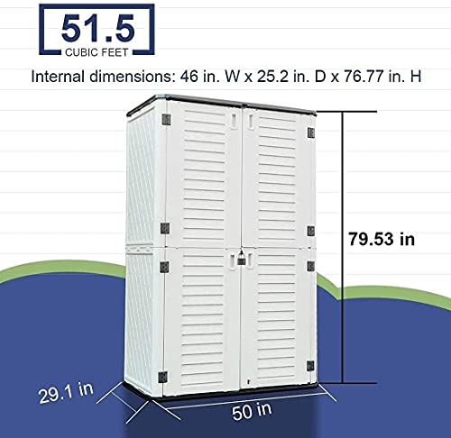 Image of KINYING Outdoor Storage Shed Waterproof, Resin Vertical Storage Cabinet Double-Layered, Versatile to Store Patio Furniture, Garden Tools, Pool Accessories,Mower (66 Cu.ft,White)