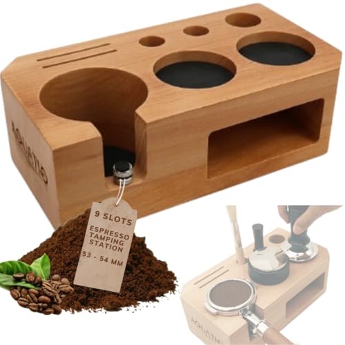 Espresso Tamping Station - Wooden Coffee Tamper Station For Storage 51, 53, 54 mm Portafilter Tamper Distributor - Espresso Organizer - Knock Box Accessories