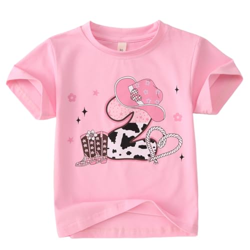 AG AGUU Toddler Girl Birthday Shirts Cowgirl Hat Birthday T-Shirt B-Day Party Outfit Western Retro Tees Cowgirls Summer Tops(Pink,2T)