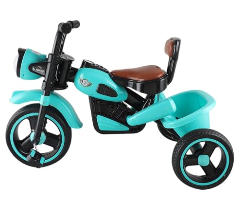 Image of JoyRide Ninja Plug N Play Durable Kids /Pedal Baby Tricycle, Storage Basket, Leather Seat, Led Headlight, Music for 18 Months to 5 Years Boys /Girls /Carrying Capacity Upto 30 Kgs Aqua Green