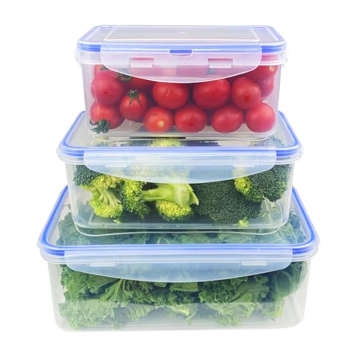 Gratuipolmep 3 piezas Contenedores Herméticos Rectangulares, Recipientes de Plástico con Tapa de Plástico, Botes Cocina Almacenaje, Sin BPA, Apilables, para Lavavajillas, Congelador, Microondas