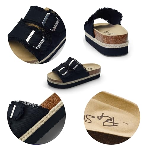 Image of PepStep Slide Sandals for Women with Soft Cork Footbed and Strap, Ladies Fashion Platform Slide Sandals Comfortable Slip On Style